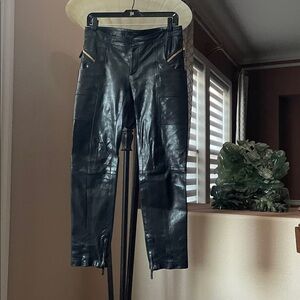 Beautiful Gucci Black Leather Pants with Gold Zipper Accents